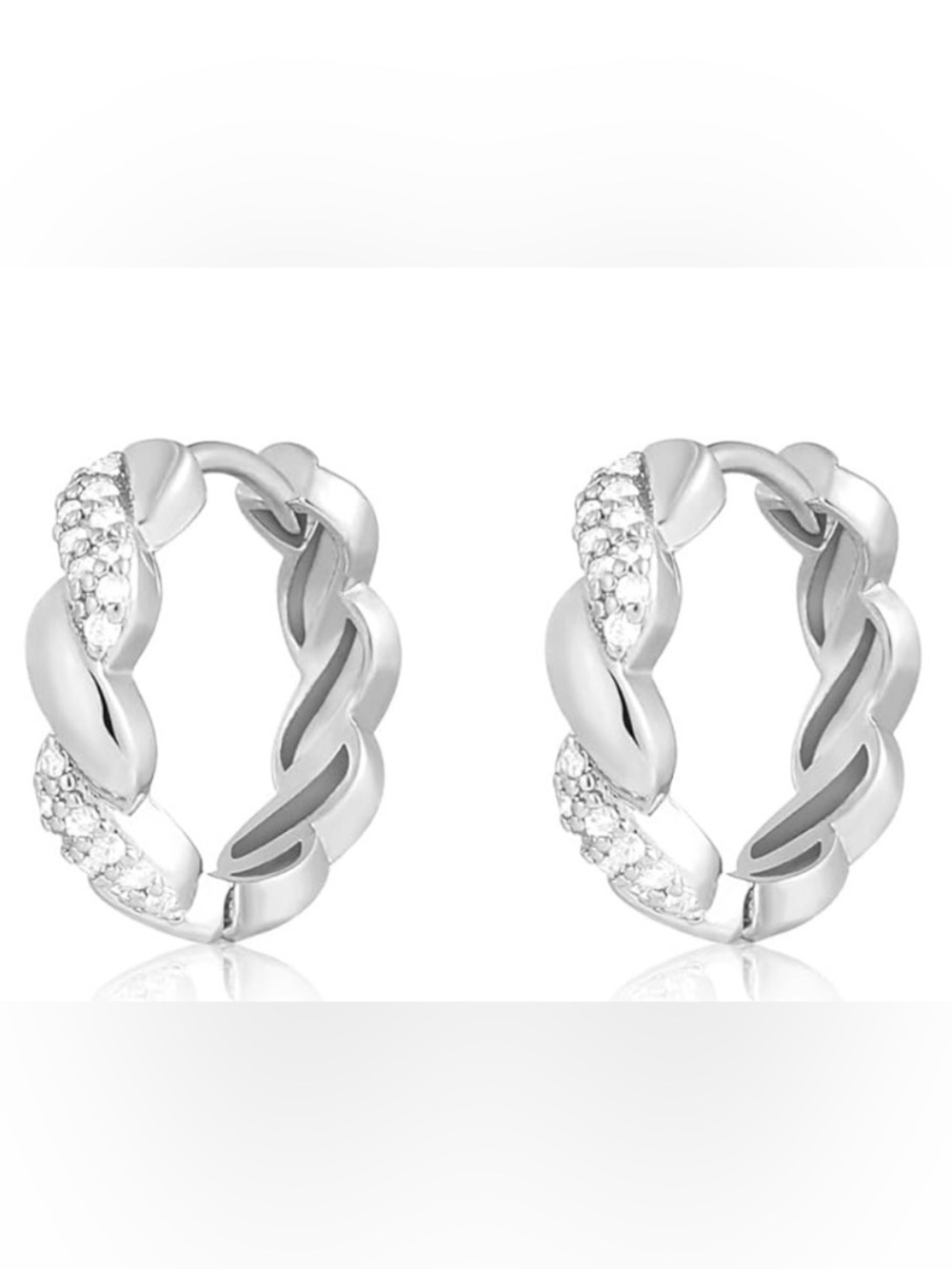 #120 Twisted Hoop Earrings with Cubic Zirconia - Silver
